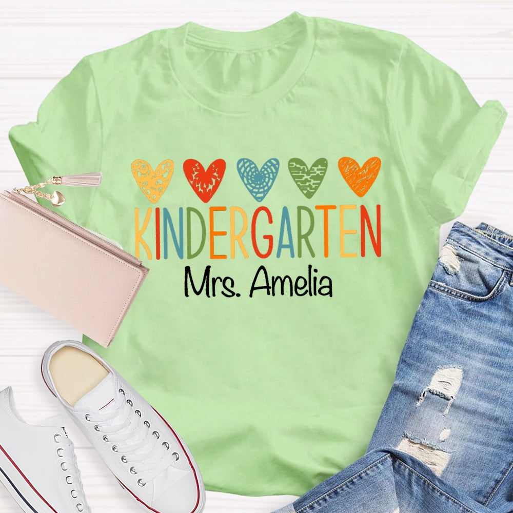 Personalized Grade And Name Colorful Little Hearts T-shirt
