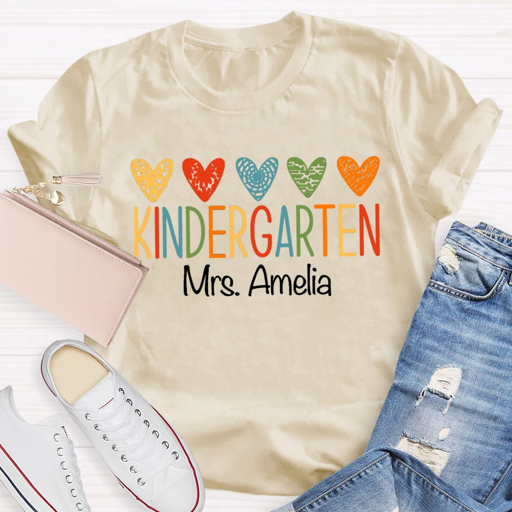 Personalized Grade And Name Colorful Little Hearts T-shirt