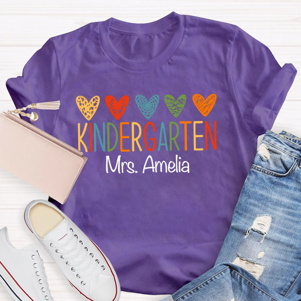 Personalized Grade And Name Colorful Little Hearts T-shirt