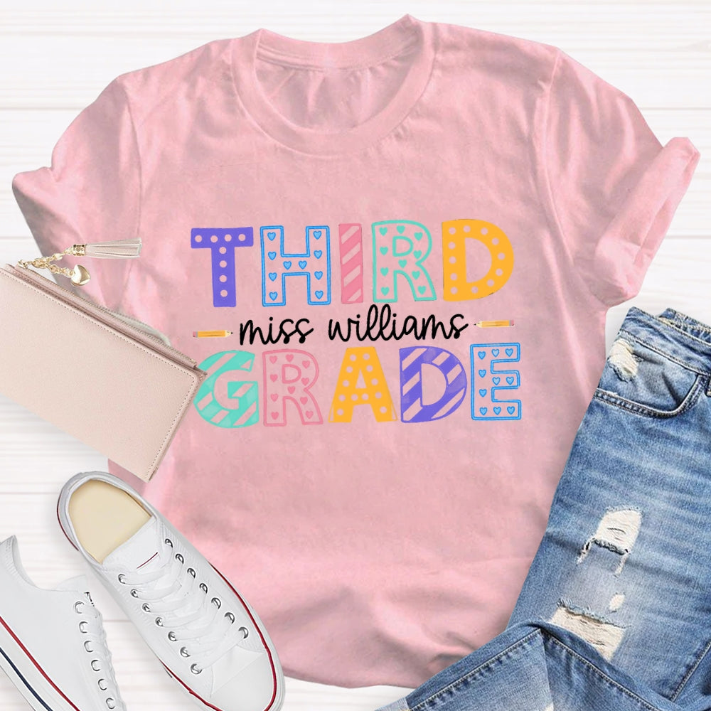 Personalized Name And Grade Third Grade Colorful Dots T-shirt