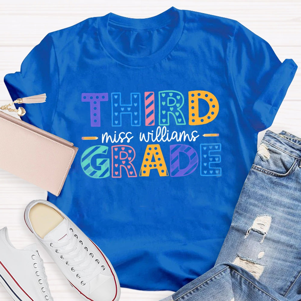 Personalized Name And Grade Third Grade Colorful Dots T-shirt