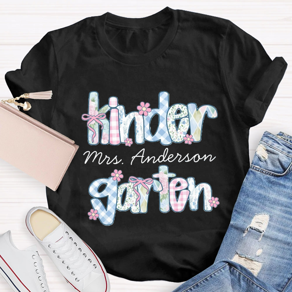 Personalized Grade And Name Colorful Tie-Dye And Checkered Prints T-shirt