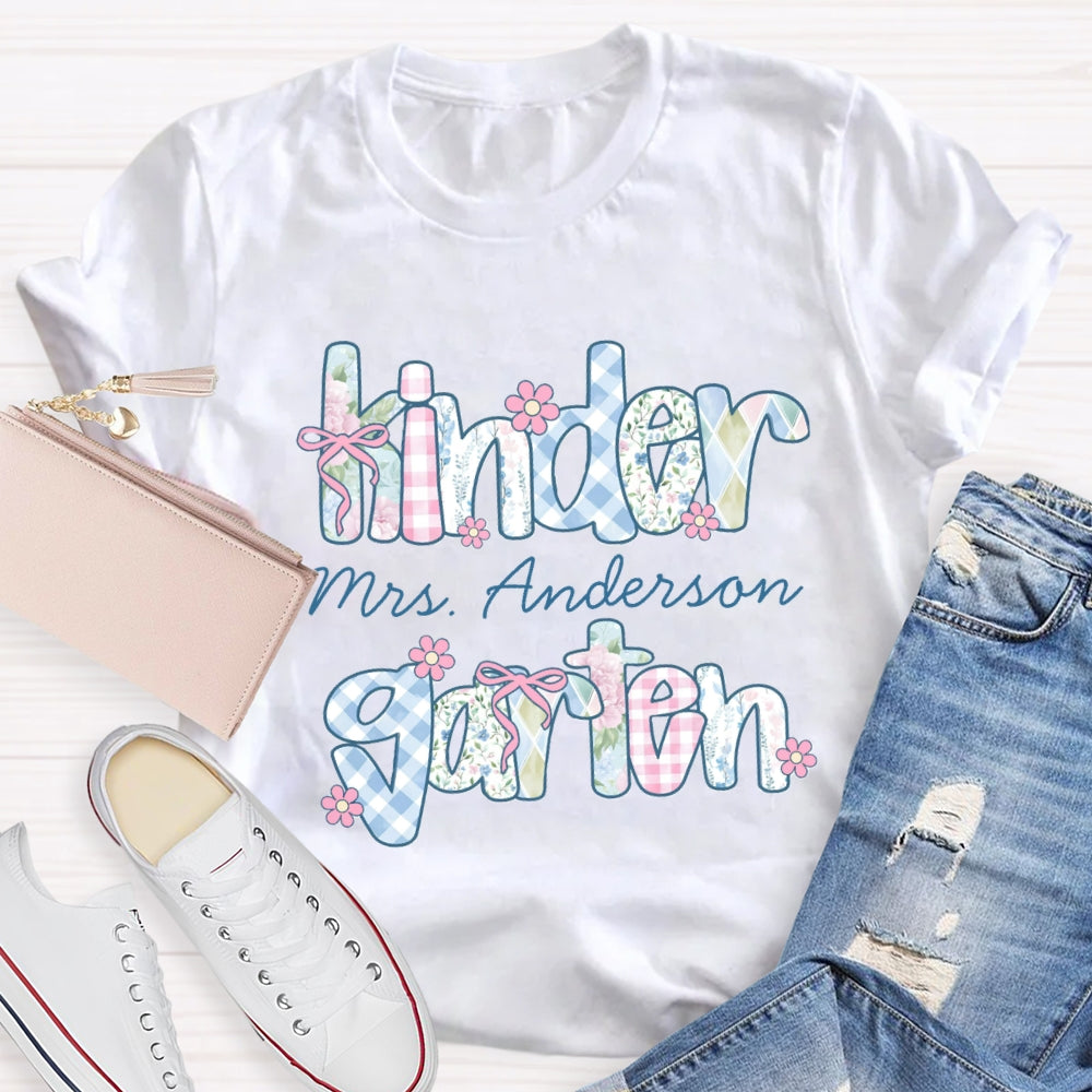 Personalized Grade And Name Colorful Tie-Dye And Checkered Prints T-shirt