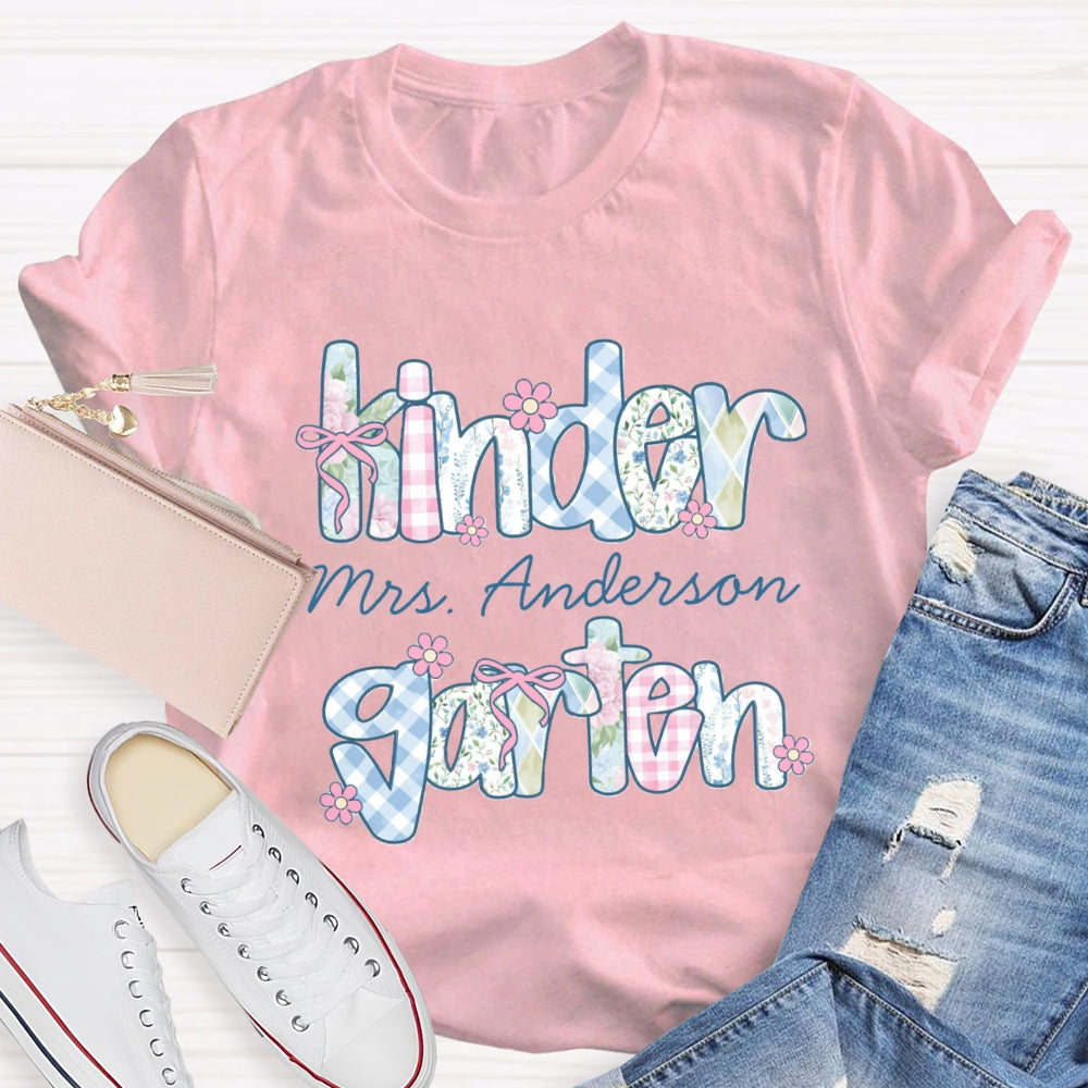Personalized Grade And Name Colorful Tie-Dye And Checkered Prints T-shirt