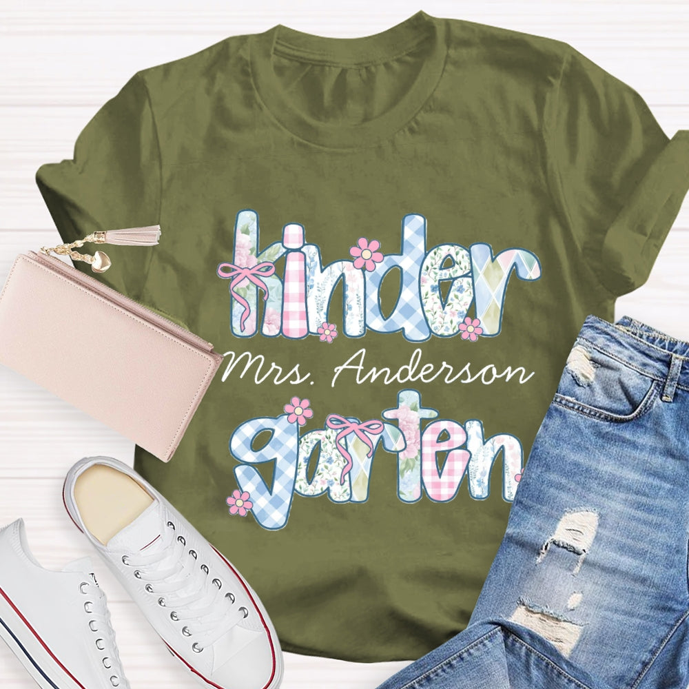 Personalized Grade And Name Colorful Tie-Dye And Checkered Prints T-shirt