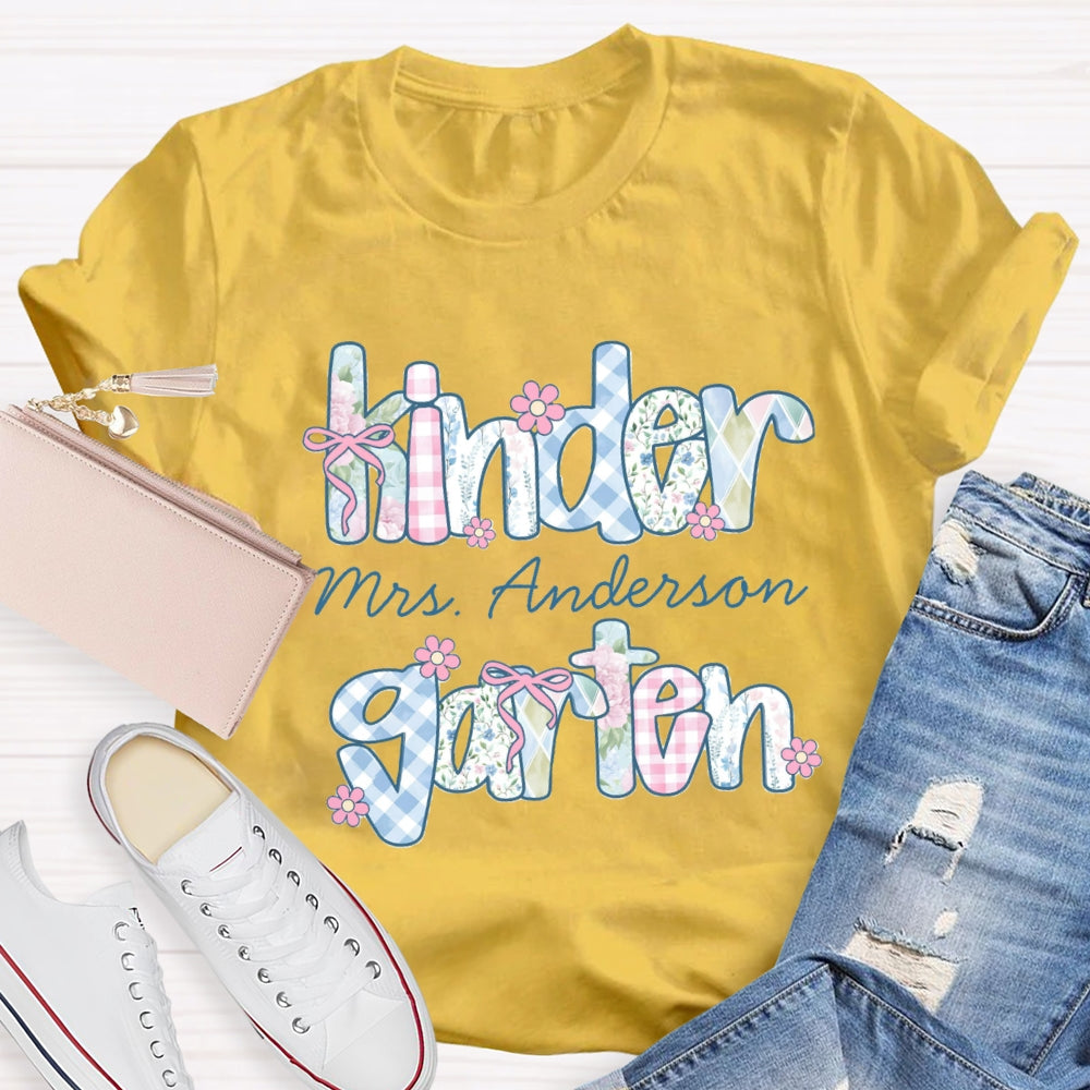 Personalized Grade And Name Colorful Tie-Dye And Checkered Prints T-shirt
