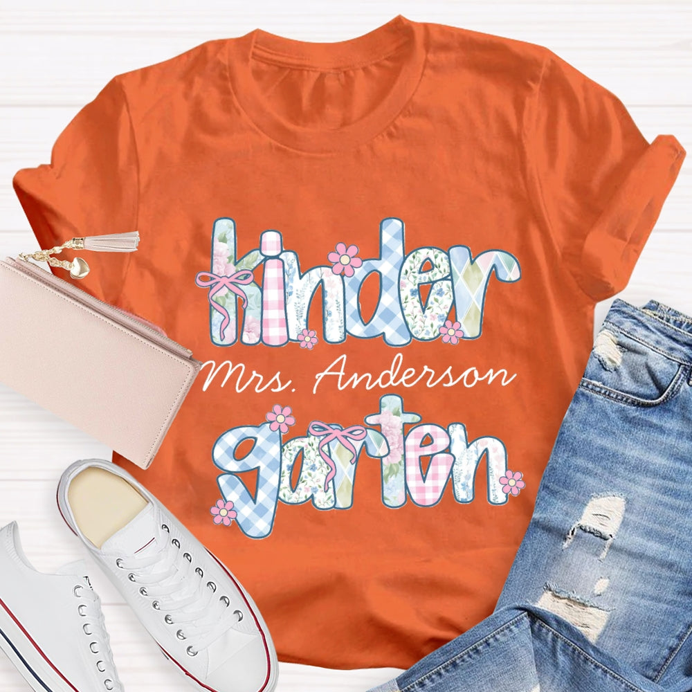 Personalized Grade And Name Colorful Tie-Dye And Checkered Prints T-shirt