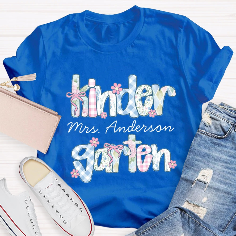 Personalized Grade And Name Colorful Tie-Dye And Checkered Prints T-shirt