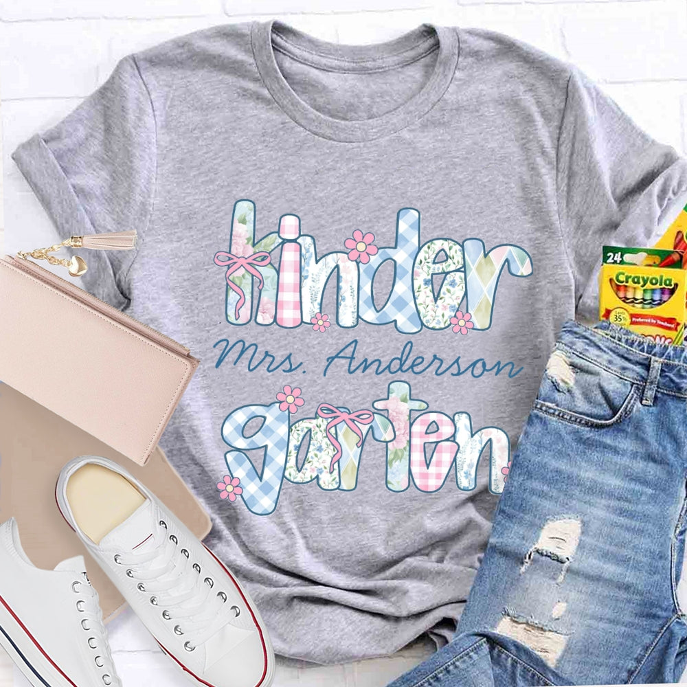 Personalized Grade And Name Colorful Tie-Dye And Checkered Prints T-shirt
