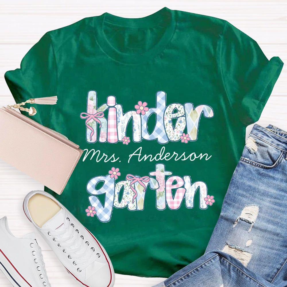 Personalized Grade And Name Colorful Tie-Dye And Checkered Prints T-shirt