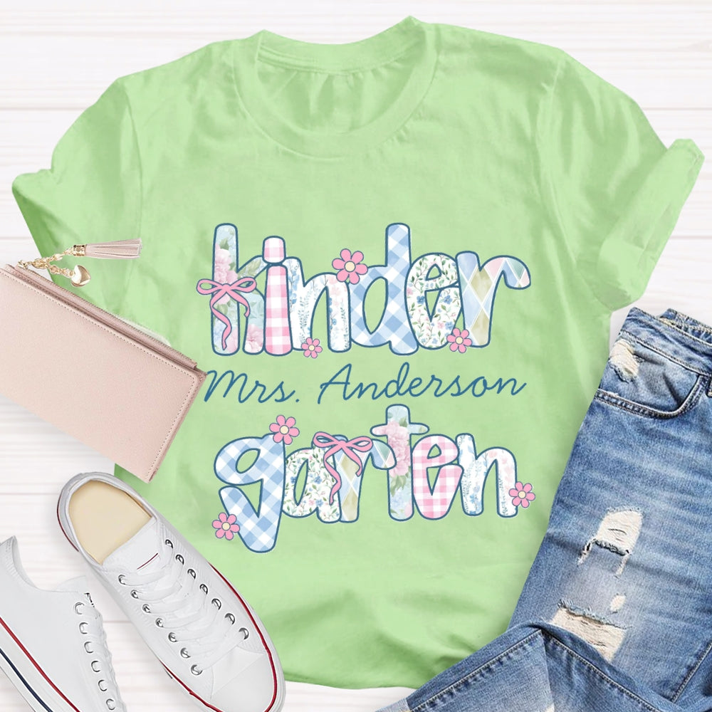 Personalized Grade And Name Colorful Tie-Dye And Checkered Prints T-shirt