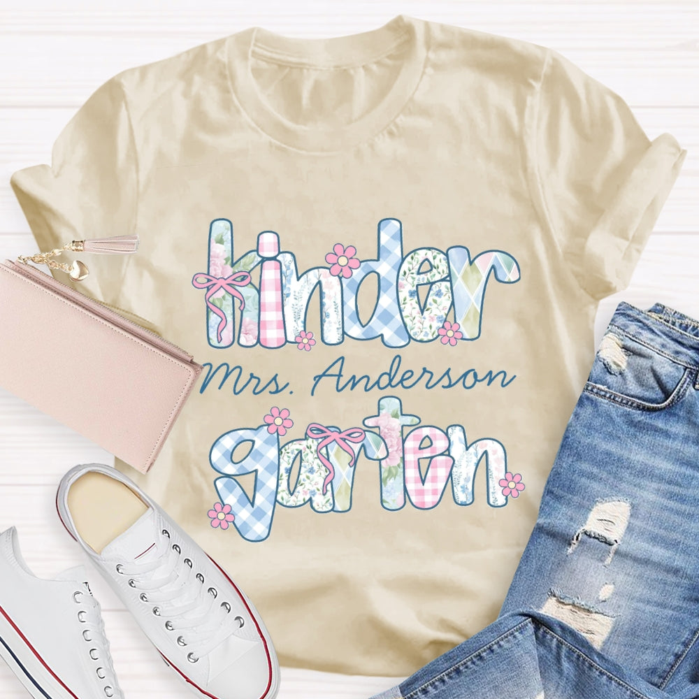Personalized Grade And Name Colorful Tie-Dye And Checkered Prints T-shirt
