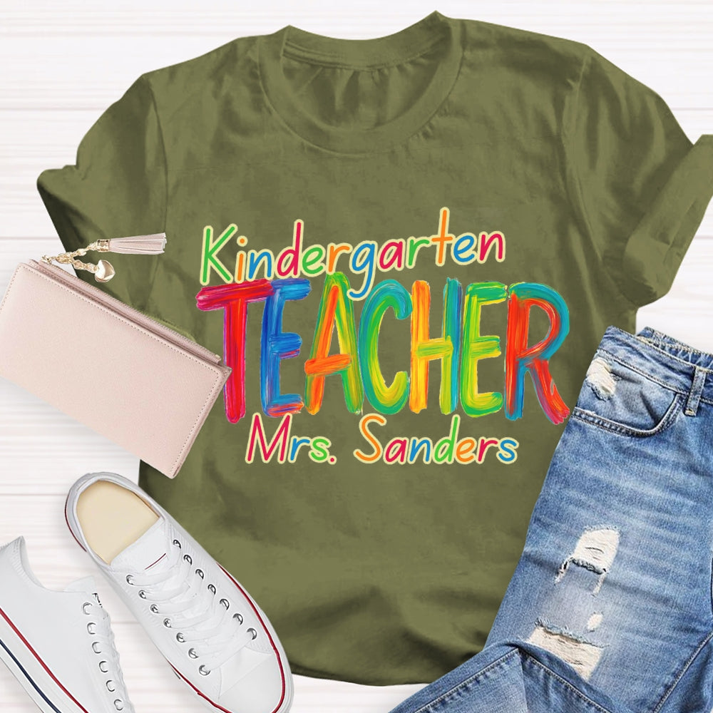 Personalized Grade And Name Kindergarten Colorful Tie-Dye Print Teacher T-shirt