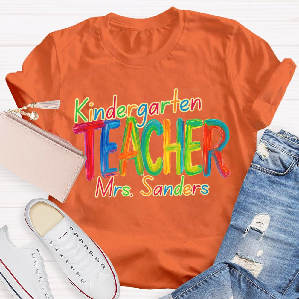 Personalized Grade And Name Kindergarten Colorful Tie-Dye Print Teacher T-shirt