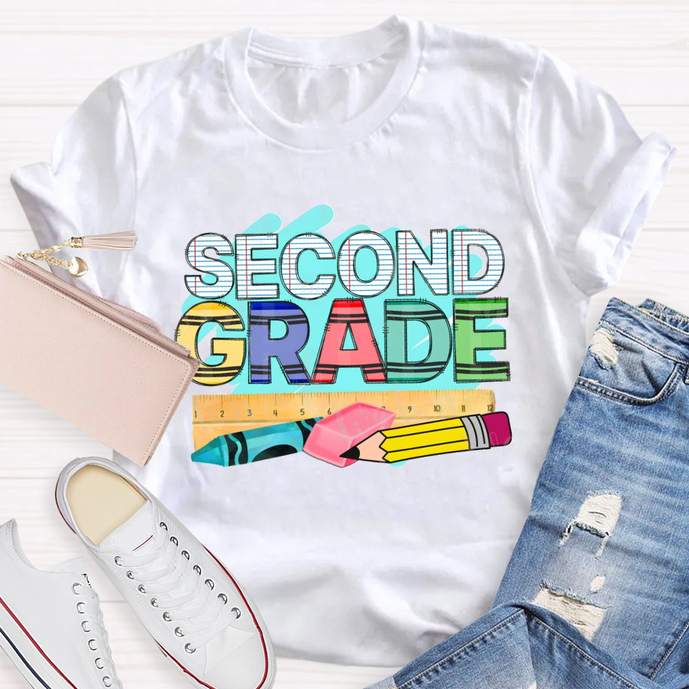 Personalized Grade Second Grade Pencil Eraser Ruler T-shirt