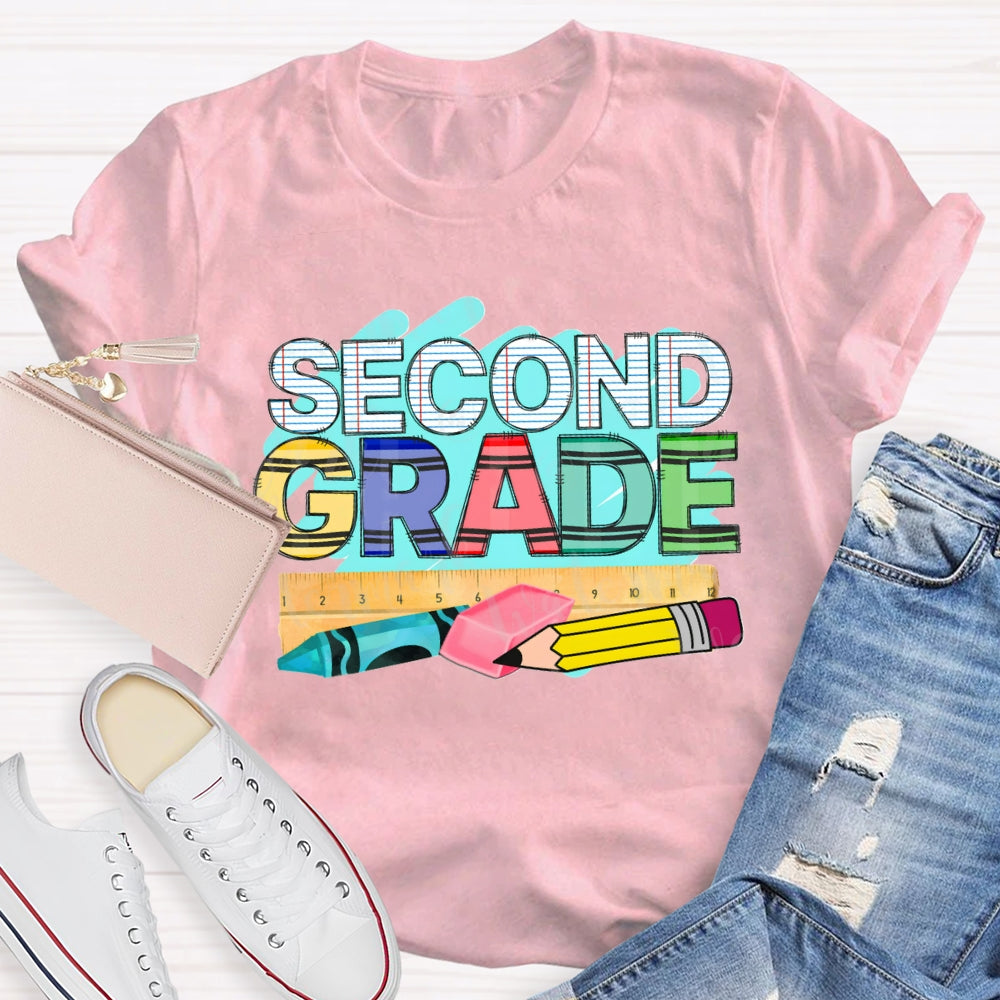 Personalized Grade Second Grade Pencil Eraser Ruler T-shirt