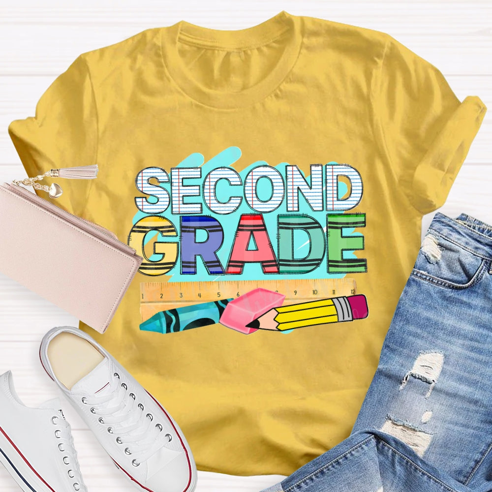 Personalized Grade Second Grade Pencil Eraser Ruler T-shirt