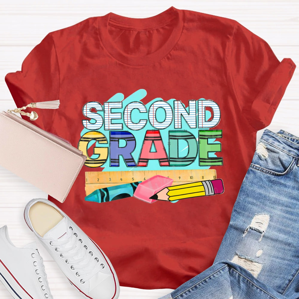 Personalized Grade Second Grade Pencil Eraser Ruler T-shirt