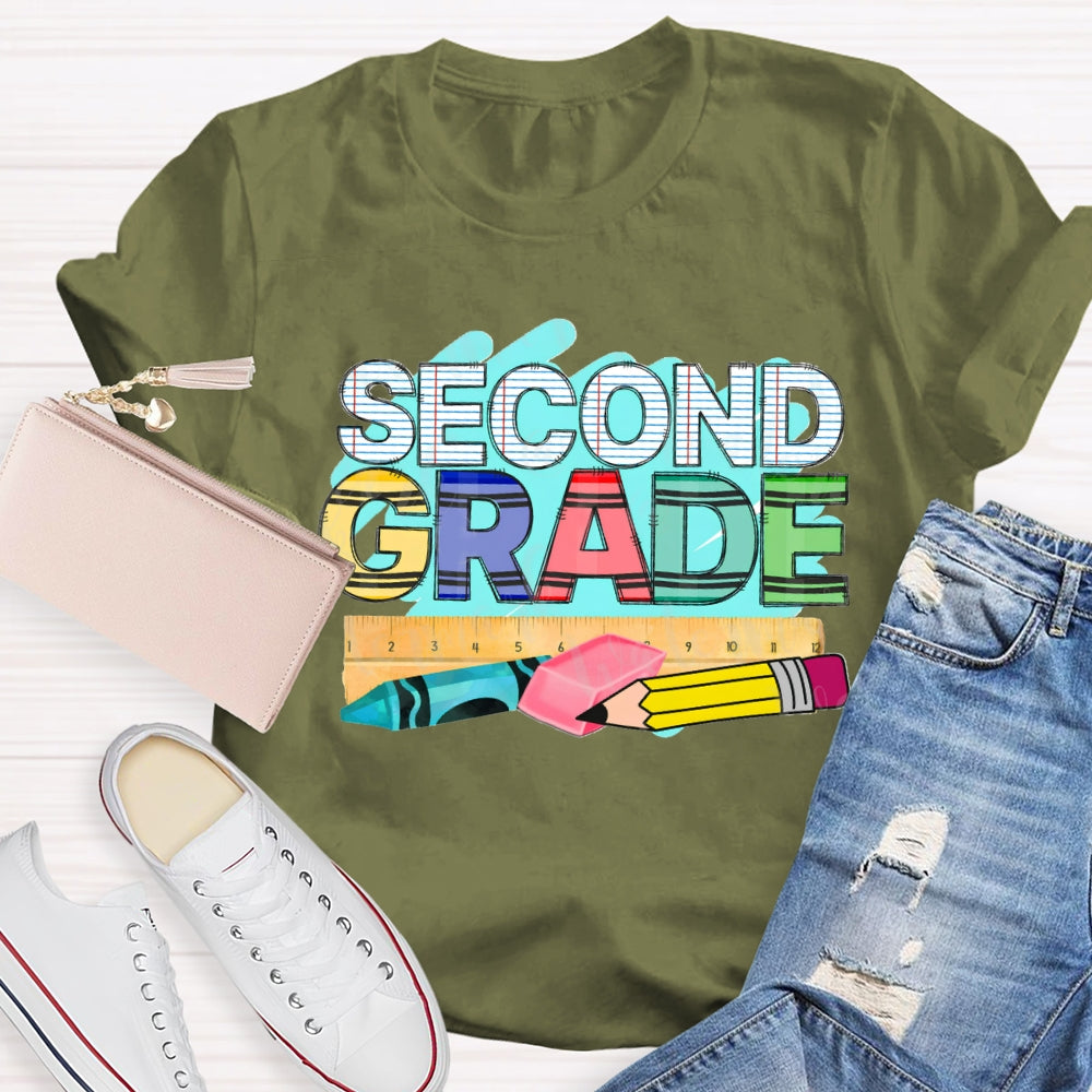 Personalized Grade Second Grade Pencil Eraser Ruler T-shirt