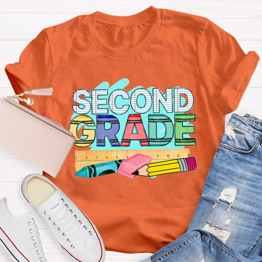 Personalized Grade Second Grade Pencil Eraser Ruler T-shirt