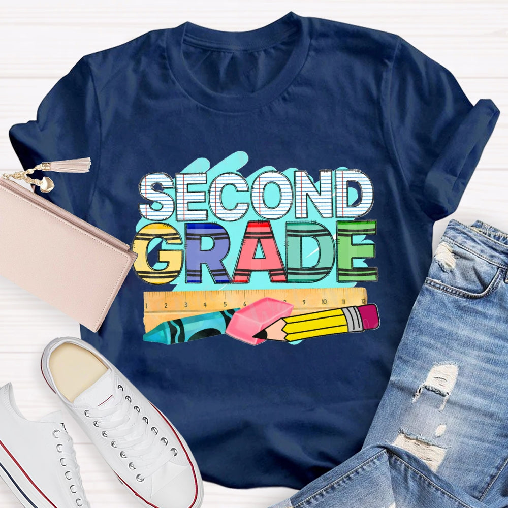 Personalized Grade Second Grade Pencil Eraser Ruler T-shirt