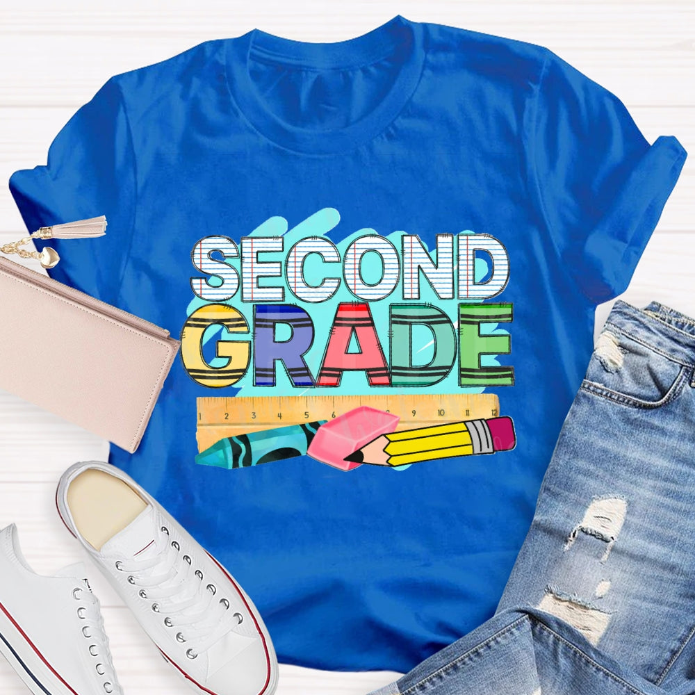 Personalized Grade Second Grade Pencil Eraser Ruler T-shirt