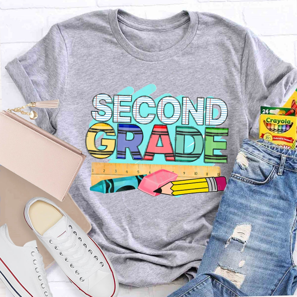 Personalized Grade Second Grade Pencil Eraser Ruler T-shirt