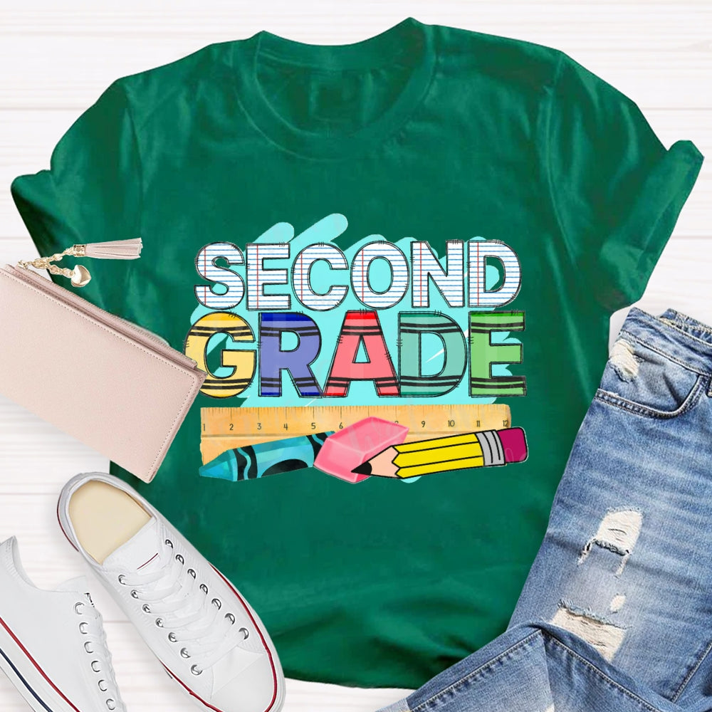 Personalized Grade Second Grade Pencil Eraser Ruler T-shirt