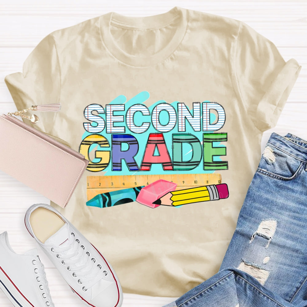 Personalized Grade Second Grade Pencil Eraser Ruler T-shirt