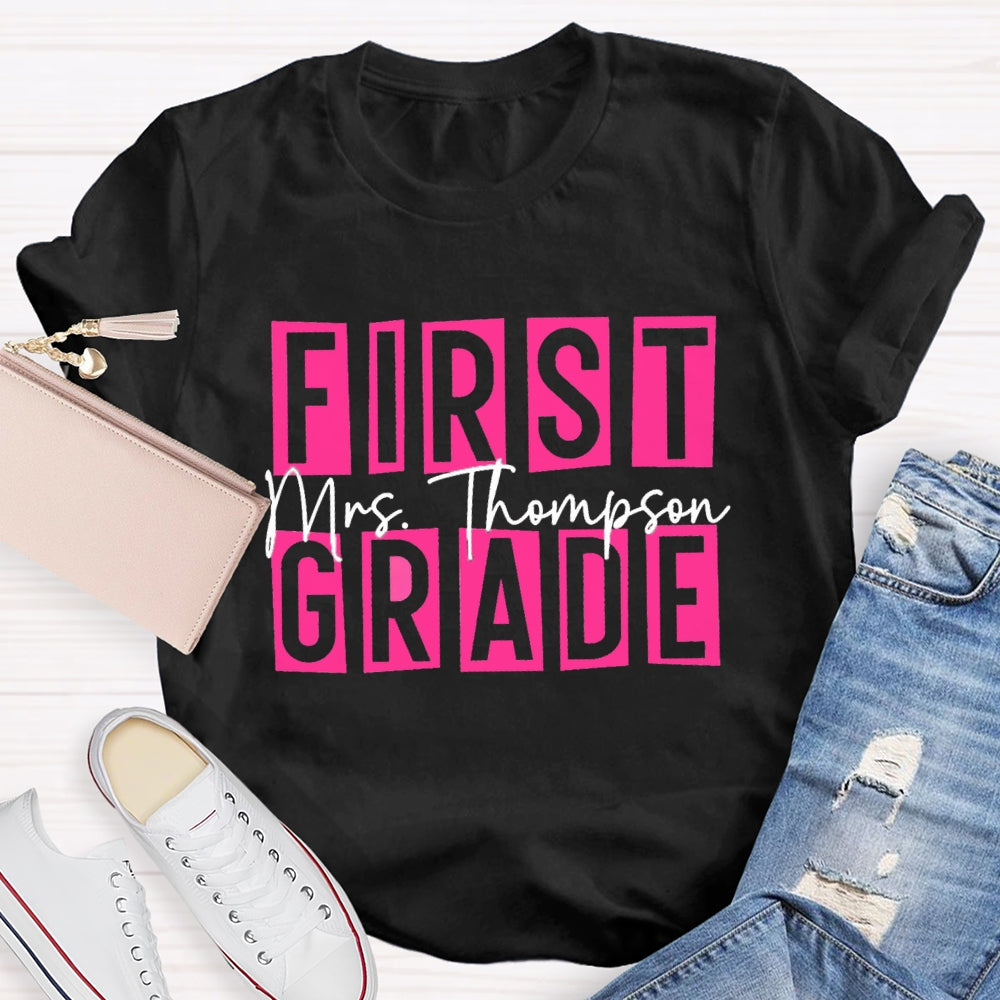 Personalized Name And Grade First Grade Pink Small Square T-shirt