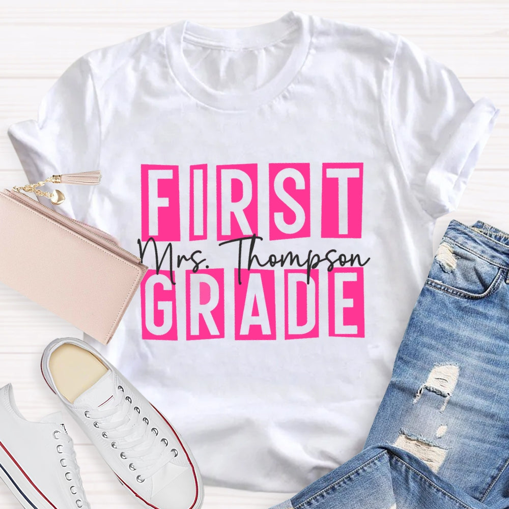 Personalized Name And Grade First Grade Pink Small Square T-shirt