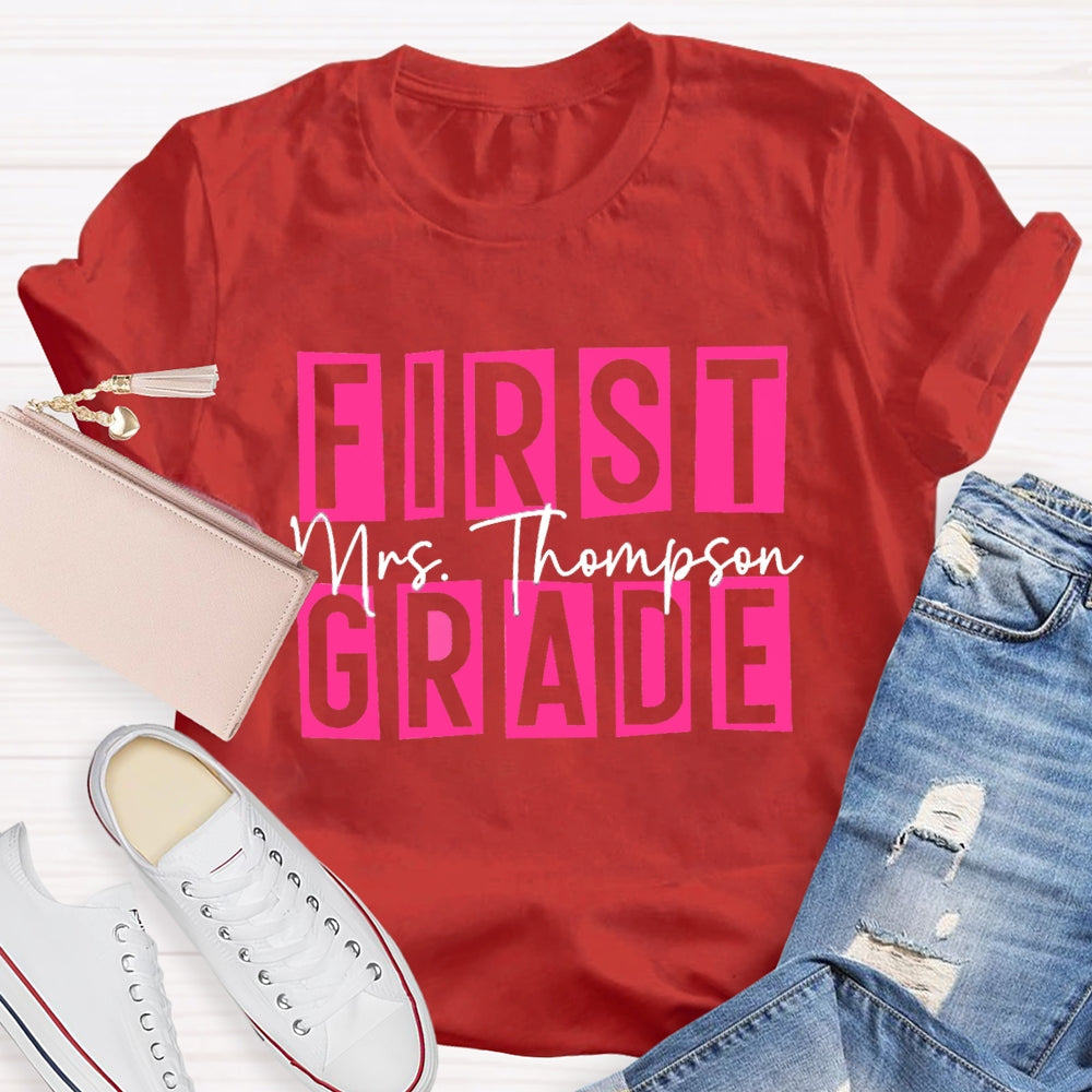 Personalized Name And Grade First Grade Pink Small Square T-shirt