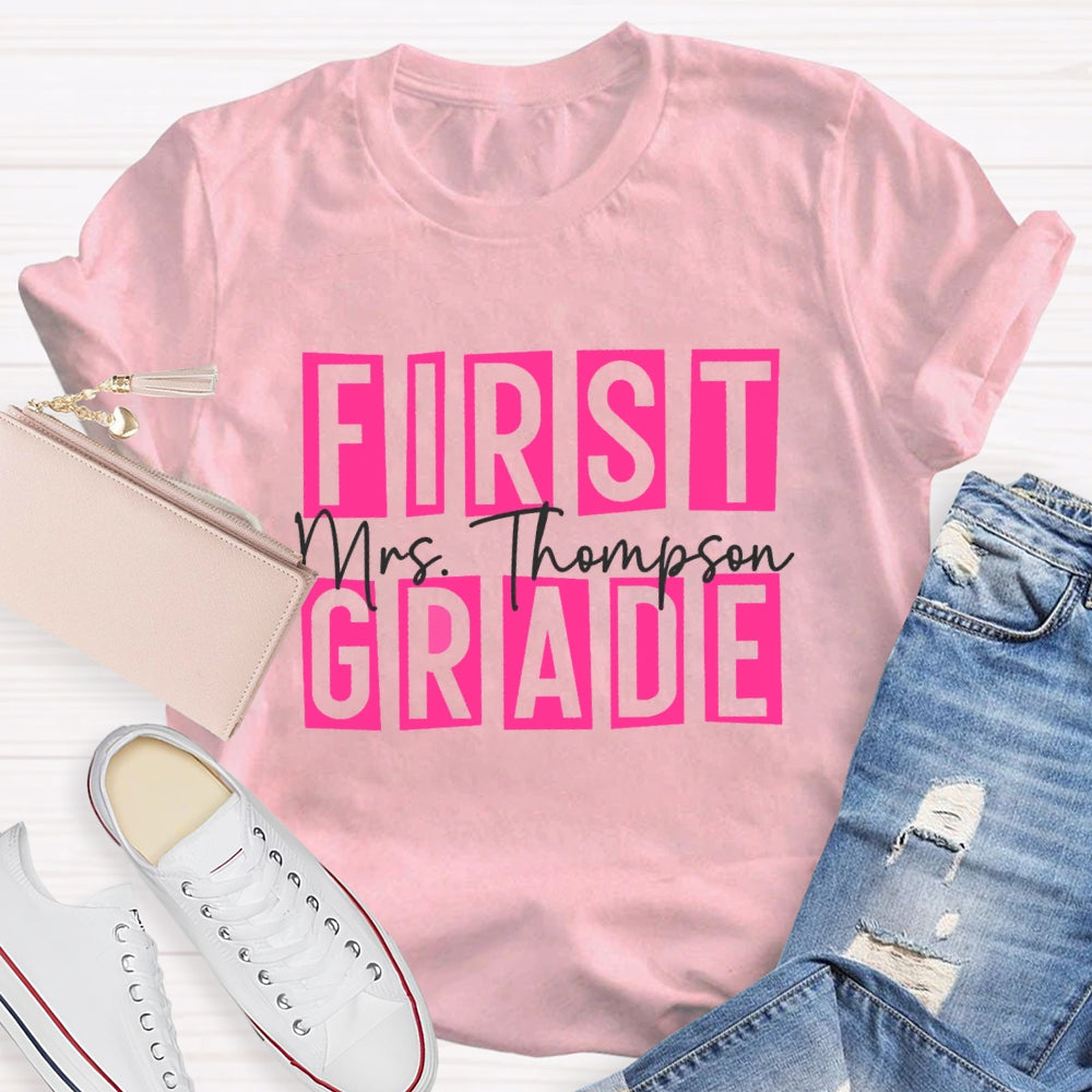 Personalized Name And Grade First Grade Pink Small Square T-shirt