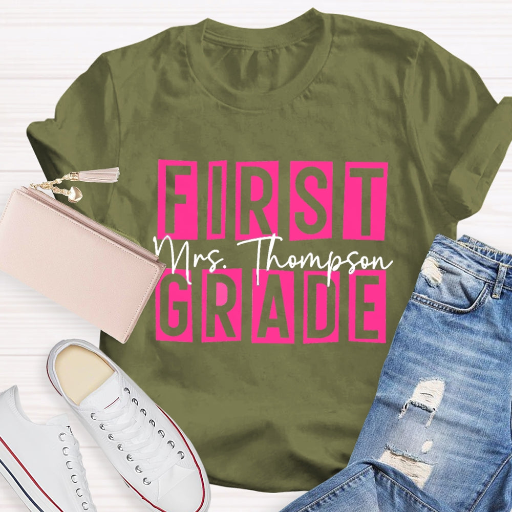 Personalized Name And Grade First Grade Pink Small Square T-shirt
