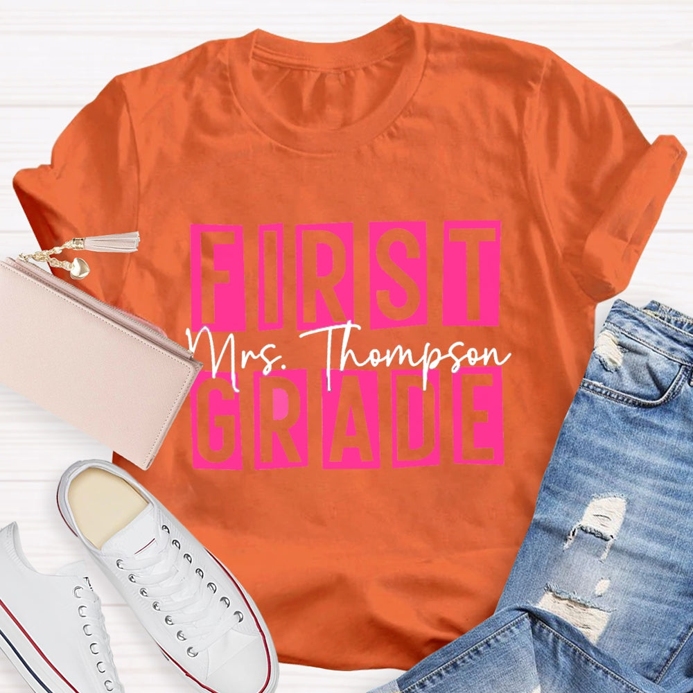 Personalized Name And Grade First Grade Pink Small Square T-shirt