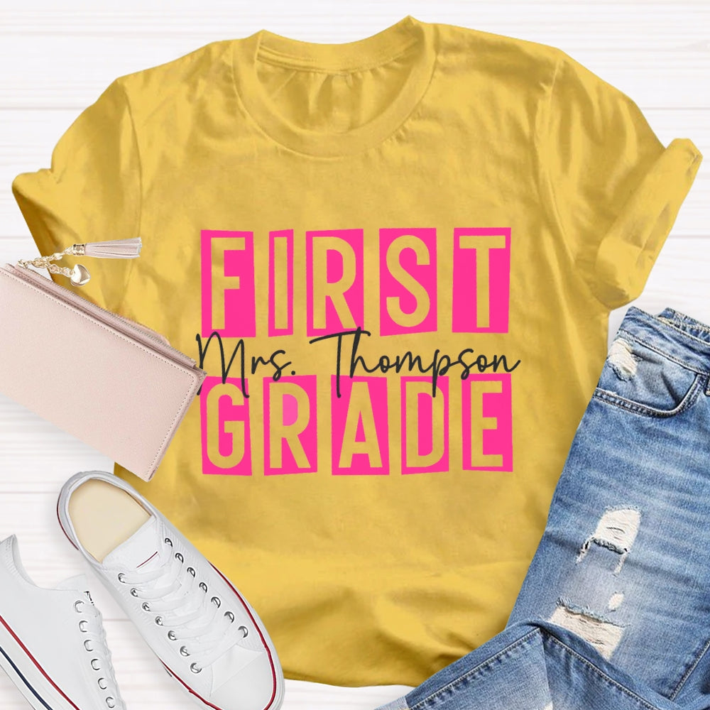 Personalized Name And Grade First Grade Pink Small Square T-shirt