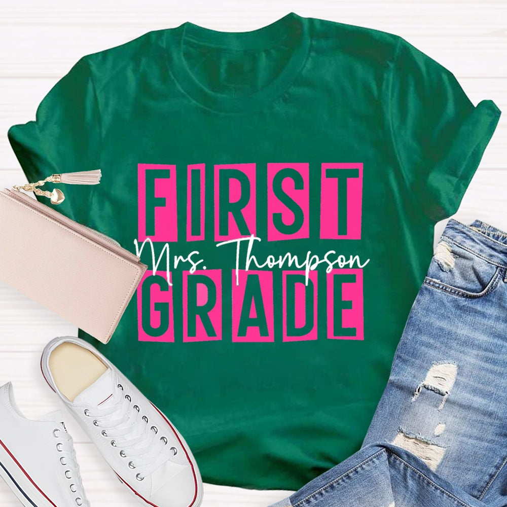 Personalized Name And Grade First Grade Pink Small Square T-shirt