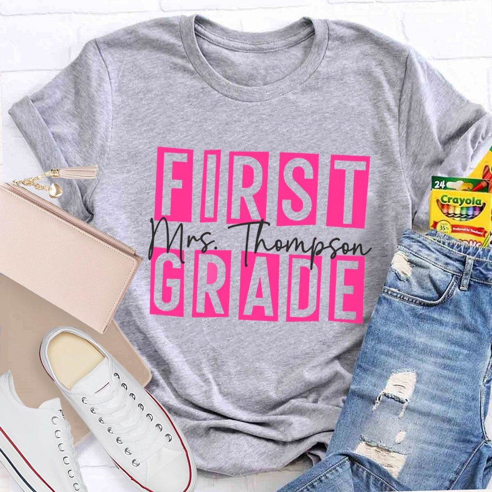 Personalized Name And Grade First Grade Pink Small Square T-shirt