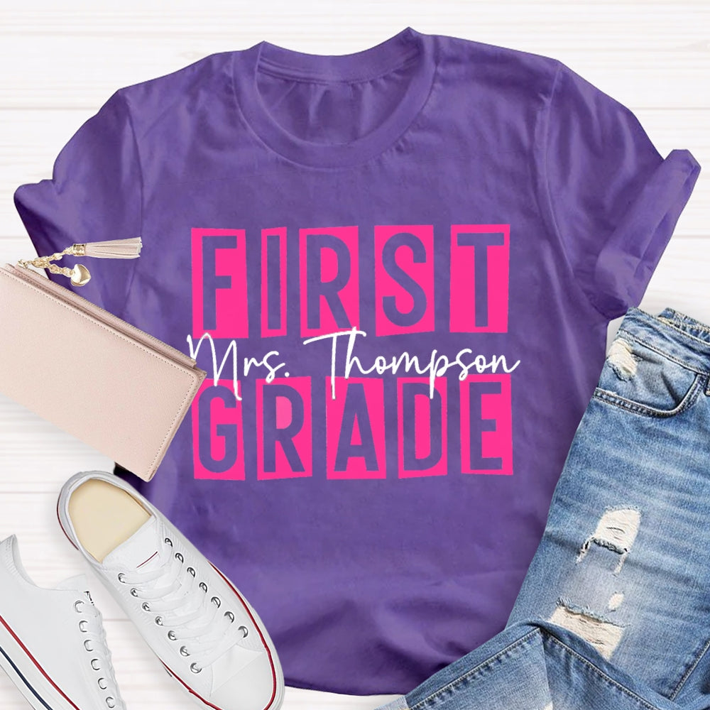 Personalized Name And Grade First Grade Pink Small Square T-shirt