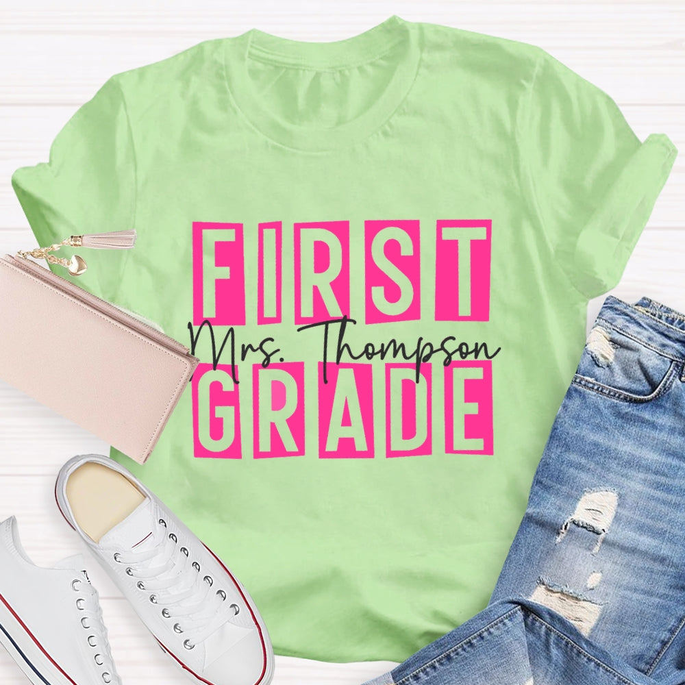 Personalized Name And Grade First Grade Pink Small Square T-shirt