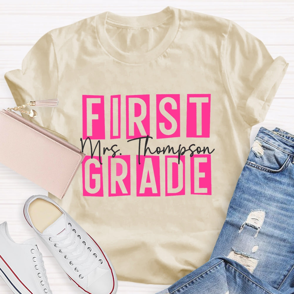Personalized Name And Grade First Grade Pink Small Square T-shirt