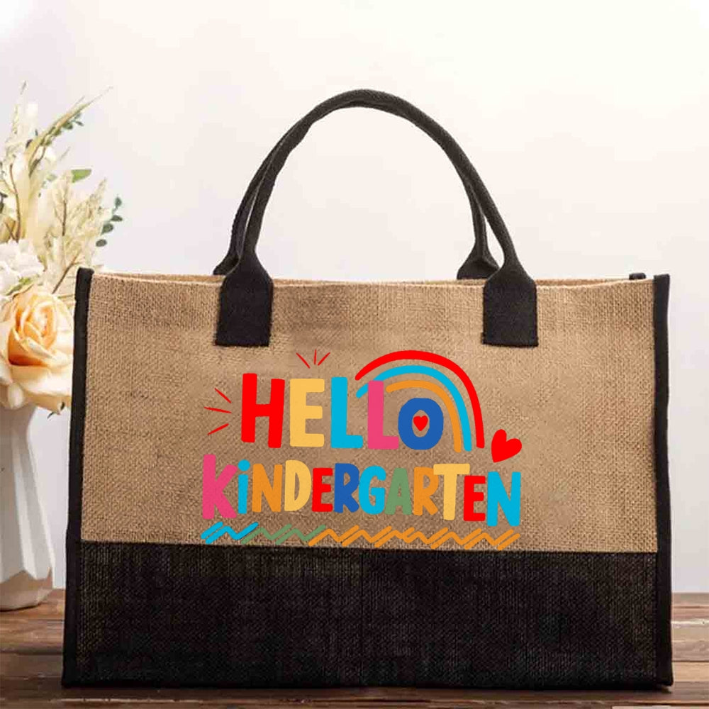 Personalized Grade Hello Kindergarten Rainbow Cotton Tote Bag