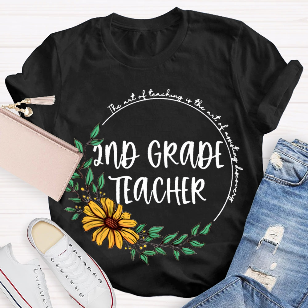 Personalized Grade floral circle Teacher Shirt