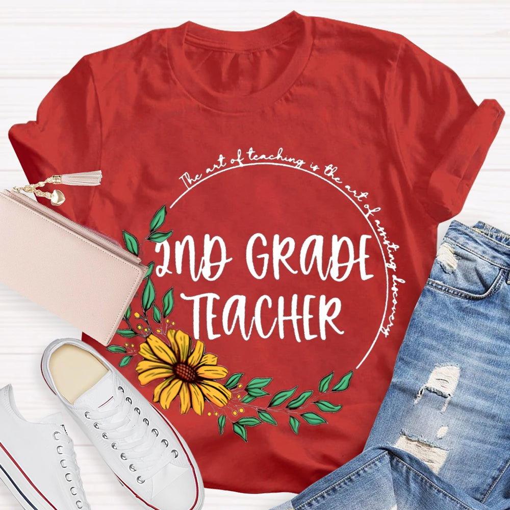 Personalized Grade floral circle Teacher Shirt