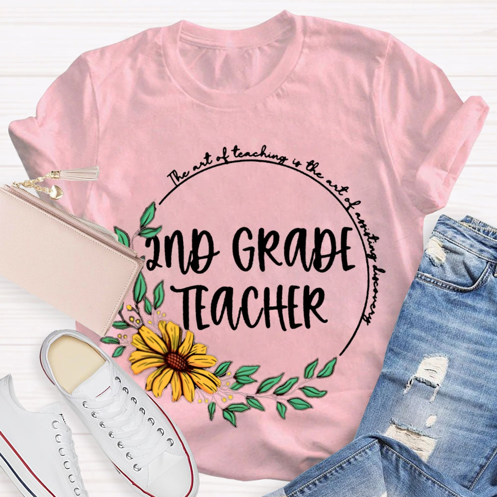 Personalized Grade floral circle Teacher Shirt