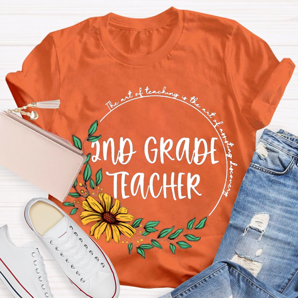 Personalized Grade floral circle Teacher Shirt