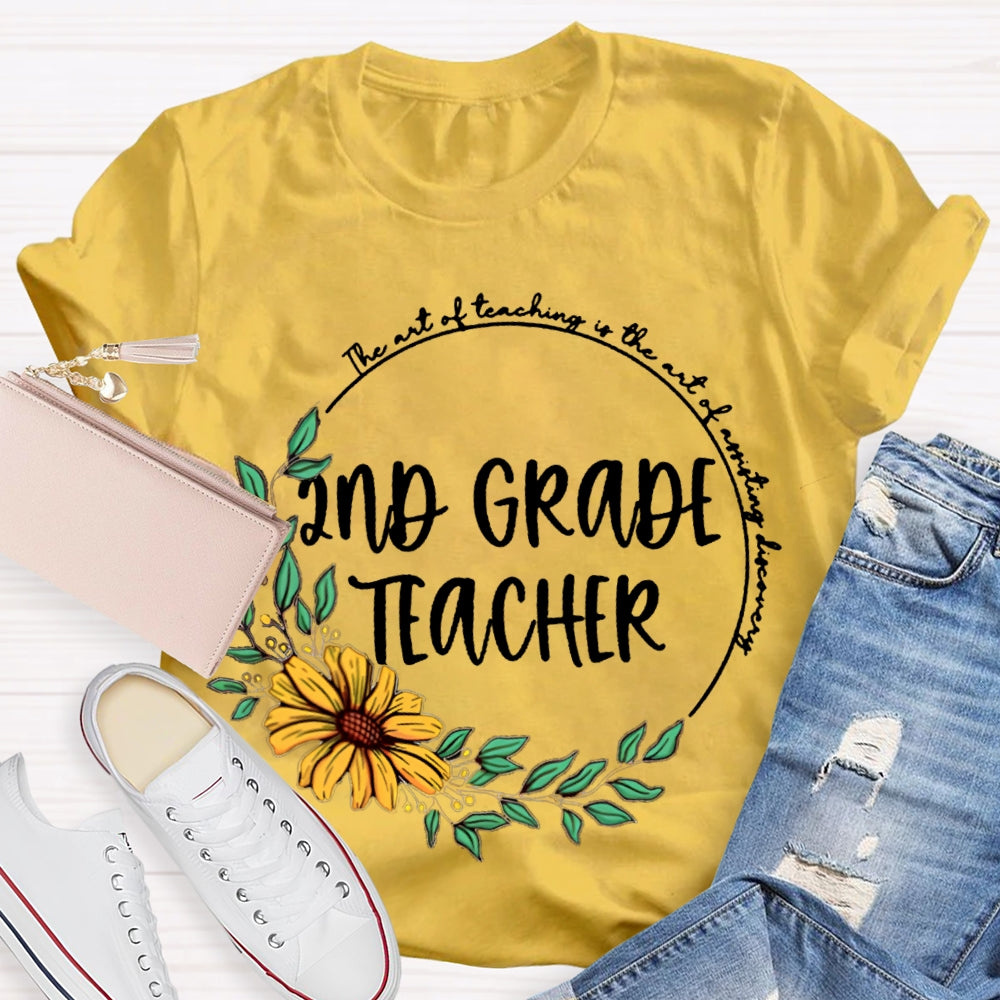 Personalized Grade floral circle Teacher Shirt
