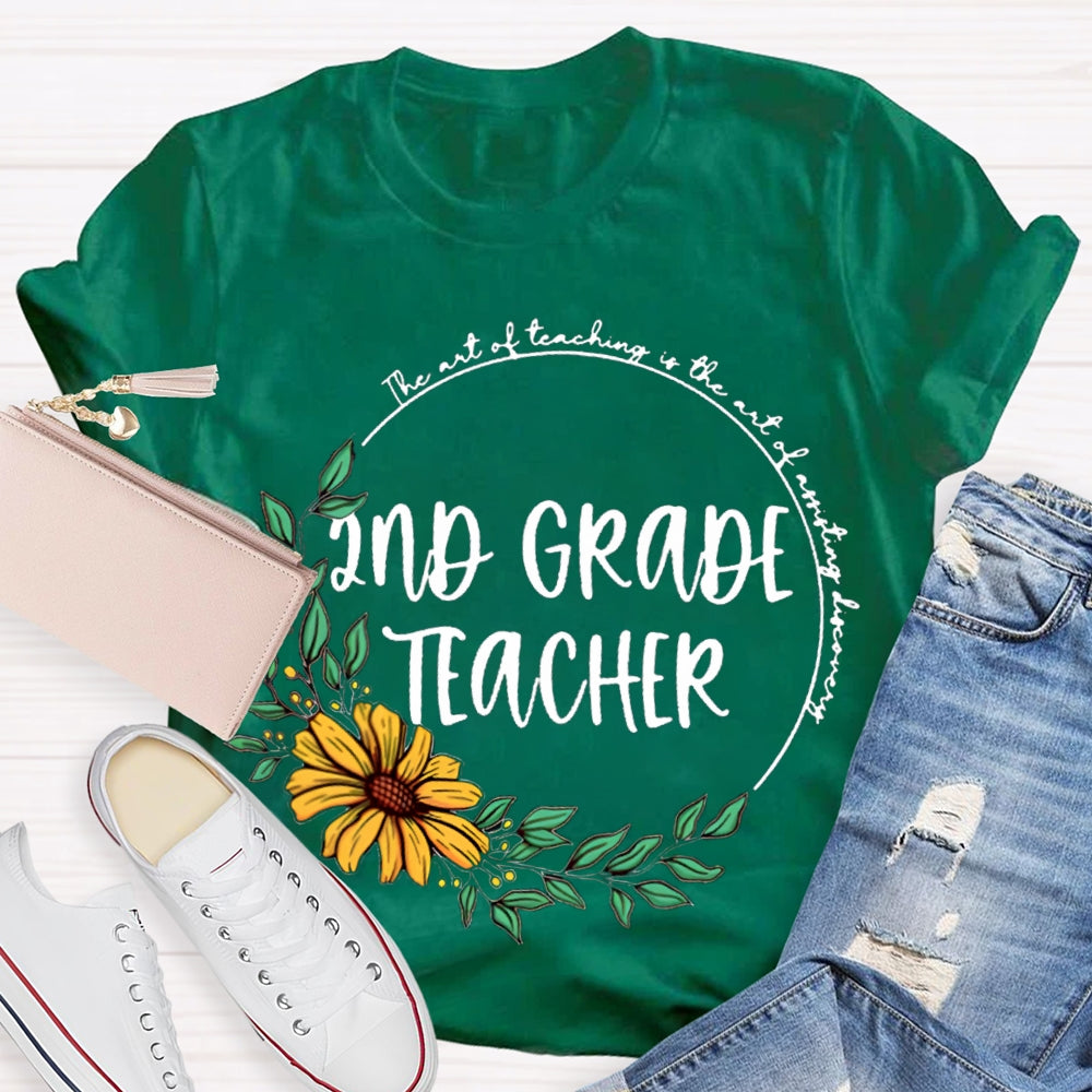 Personalized Grade floral circle Teacher Shirt