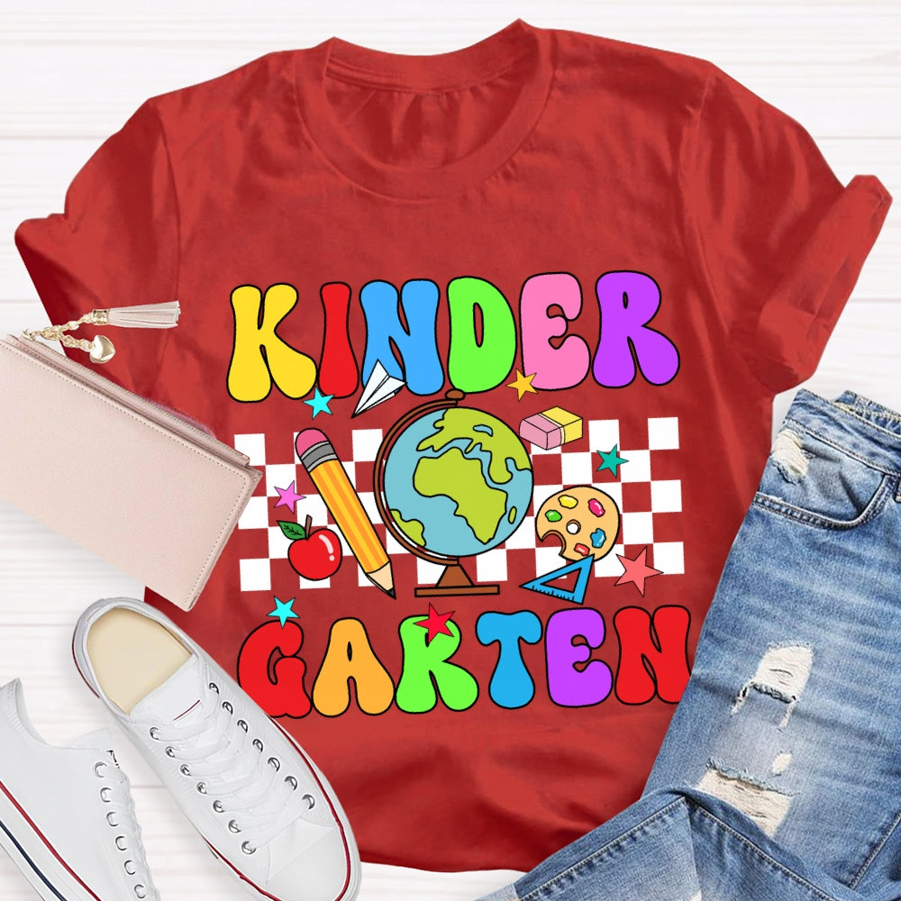 Personalized Grade And Name Checkerboard Globe T-Shirt