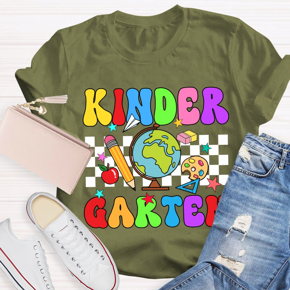 Personalized Grade And Name Checkerboard Globe T-Shirt
